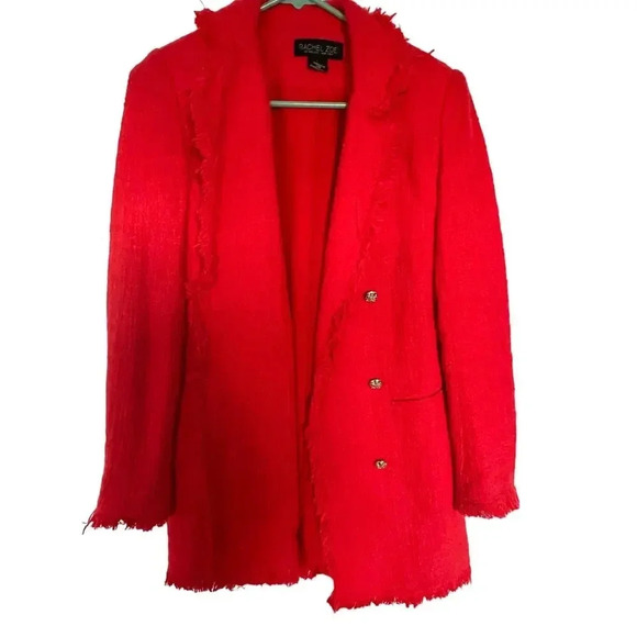 Rachel Zoe Women Red Long Sleeve Fringe Edges Tweed Blazer Pea coat Size Small - Picture 2 of 5